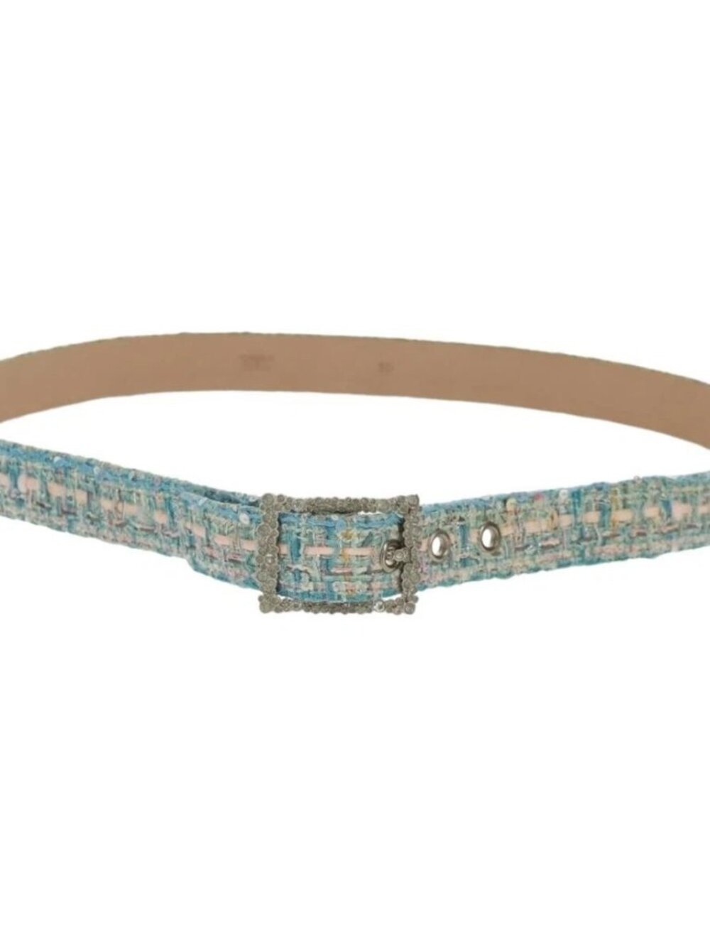 CHANEL Belt tweed Light Blue CC Auth 156372V